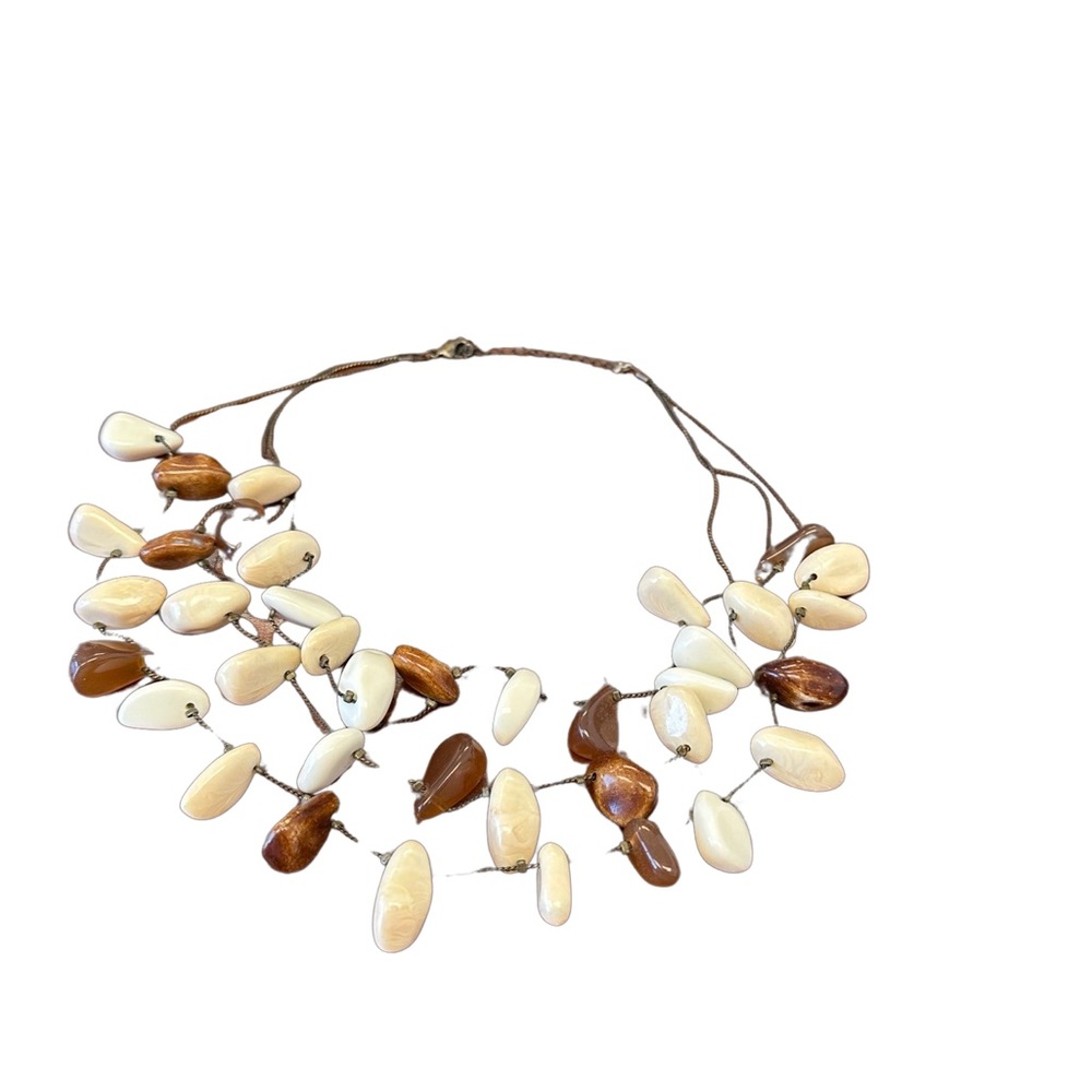 Multi-Layer Necklace with White, Cream, and Brown Stones plus matching earrings